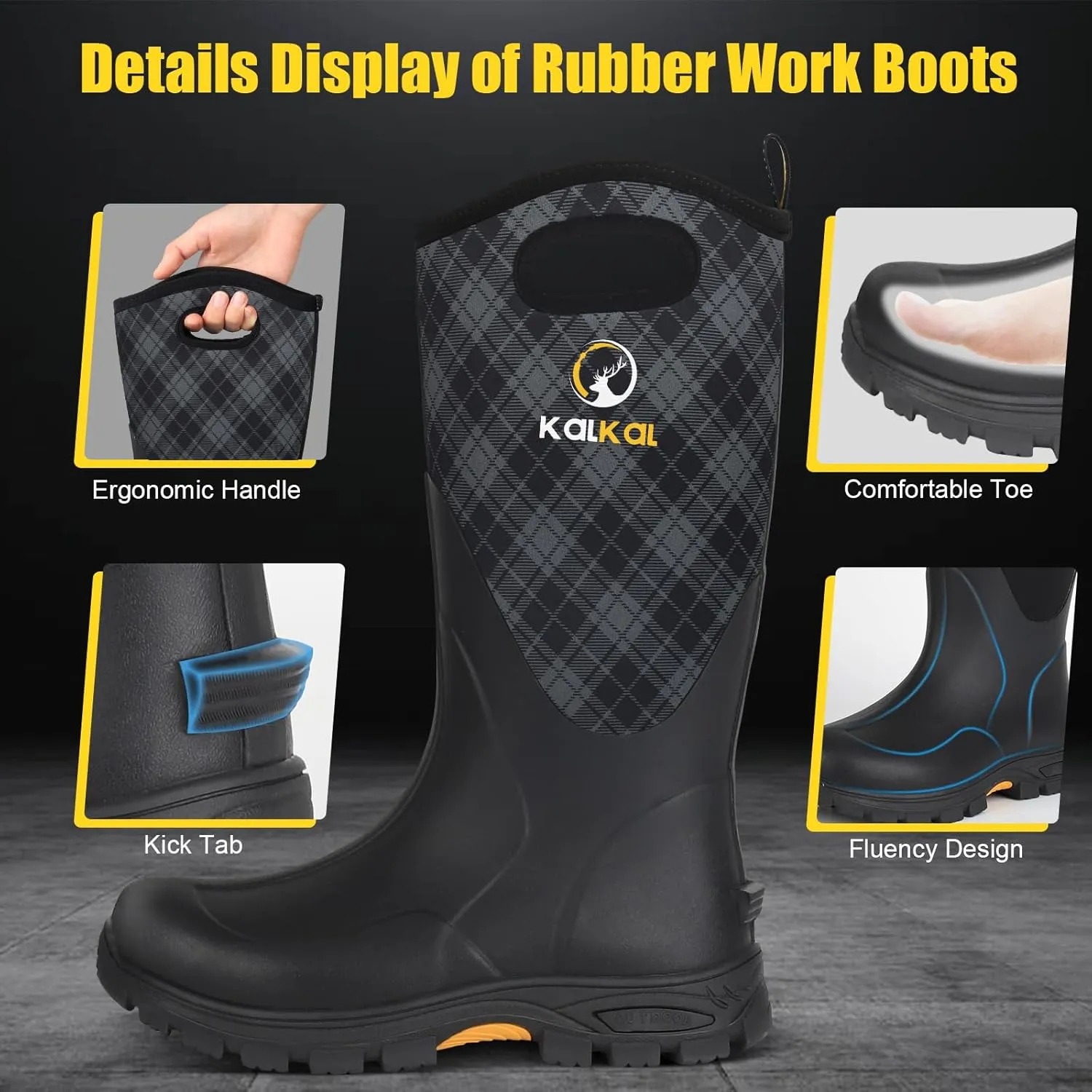 Kalkal Rubber Boots for Men and Women, Waterproof Insulated Rain Boots, Neoprene Breathable Mud Boots, Outdoor Anti-slip Mens Work Farming Hunting Boots