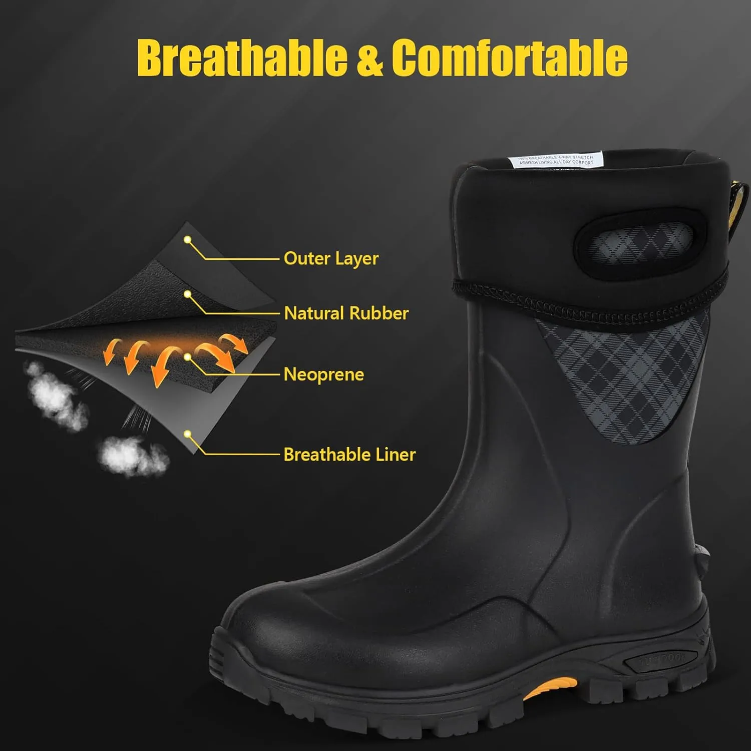 Kalkal Rubber Boots for Men and Women, Waterproof Insulated Rain Boots, Neoprene Breathable Mud Boots, Outdoor Anti-slip Mens Work Farming Hunting Boots