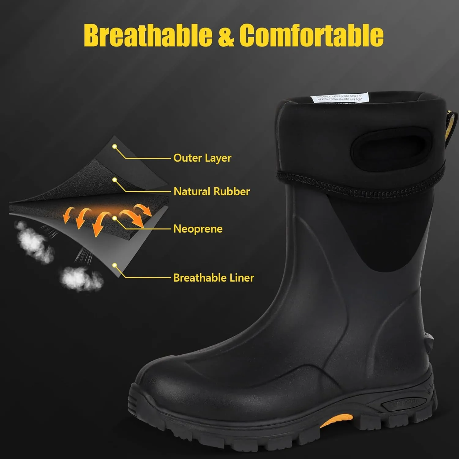 Kalkal Rubber Boots for Men and Women, Waterproof Insulated Rain Boots, Neoprene Breathable Mud Boots, Outdoor Anti-slip Mens Work Farming Hunting Boots