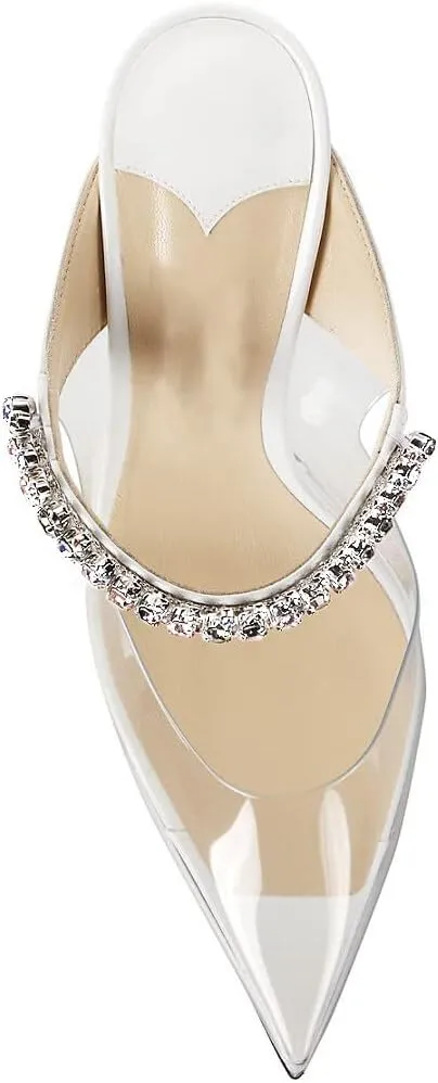 keleimusi Women's PVC Strap Pointed Toe Heeled Sandals Wedding Slide Mules for women