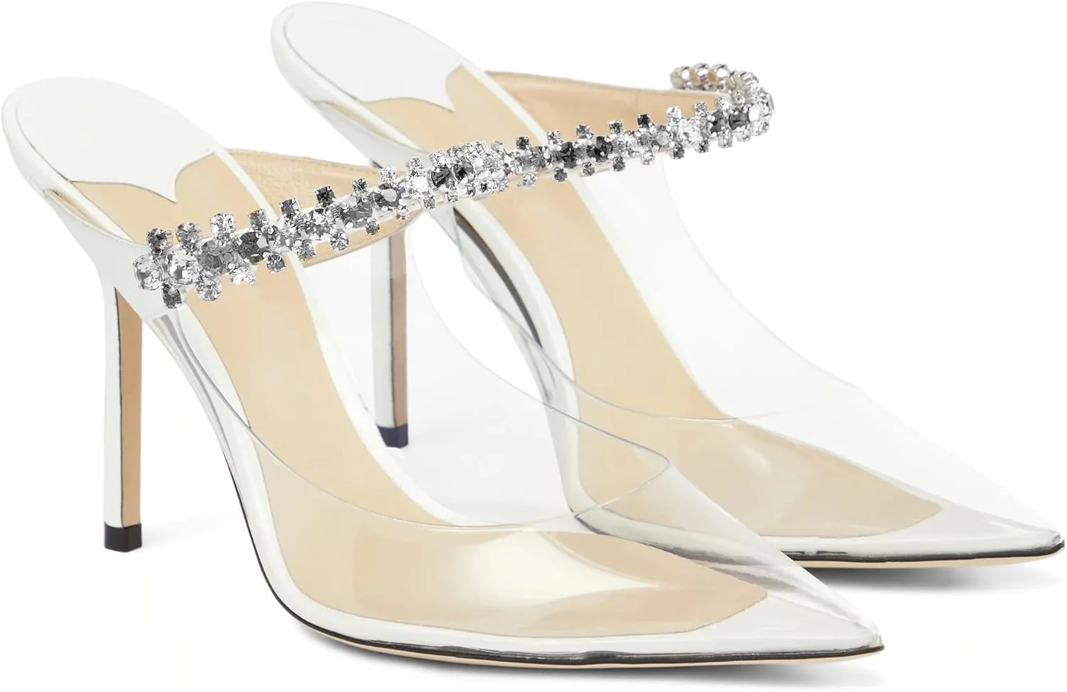 keleimusi Women's PVC Strap Pointed Toe Heeled Sandals Wedding Slide Mules for women