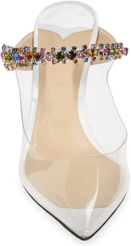 keleimusi Women's PVC Strap Pointed Toe Heeled Sandals Wedding Slide Mules for women