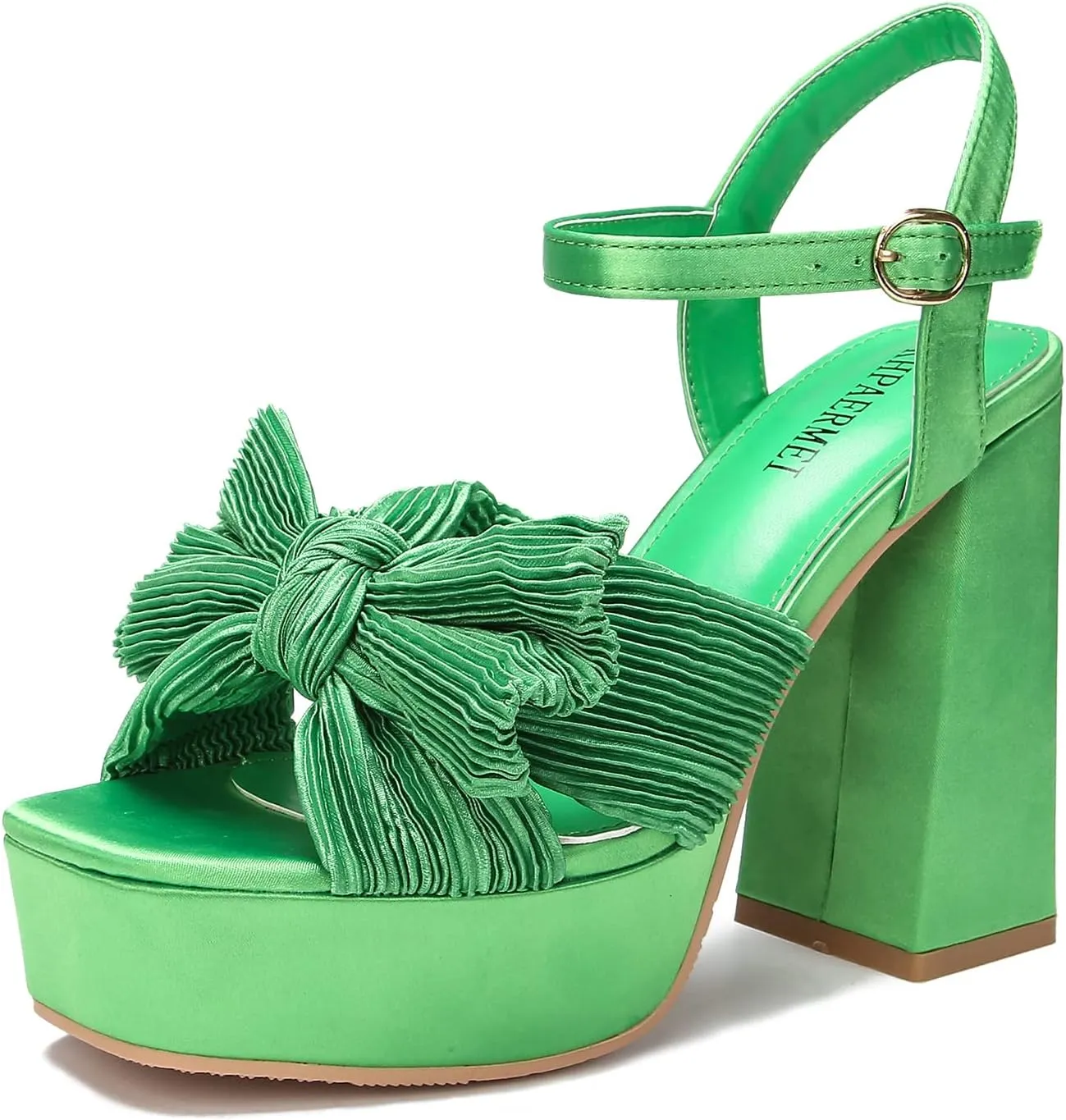 KHPAERMEI Bow Knot Platform Heels for Women Fashion Open Toe Chunky Heeled Sandals Ankle Strap Wedding Party Dress High Heels