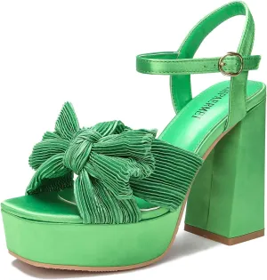 KHPAERMEI Bow Knot Platform Heels for Women Fashion Open Toe Chunky Heeled Sandals Ankle Strap Wedding Party Dress High Heels