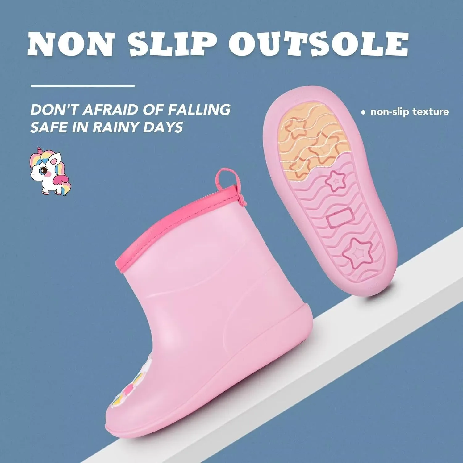 Kids Rain Boots Toddler Rain Shoes Children Waterproof Boots for Boys and Girls