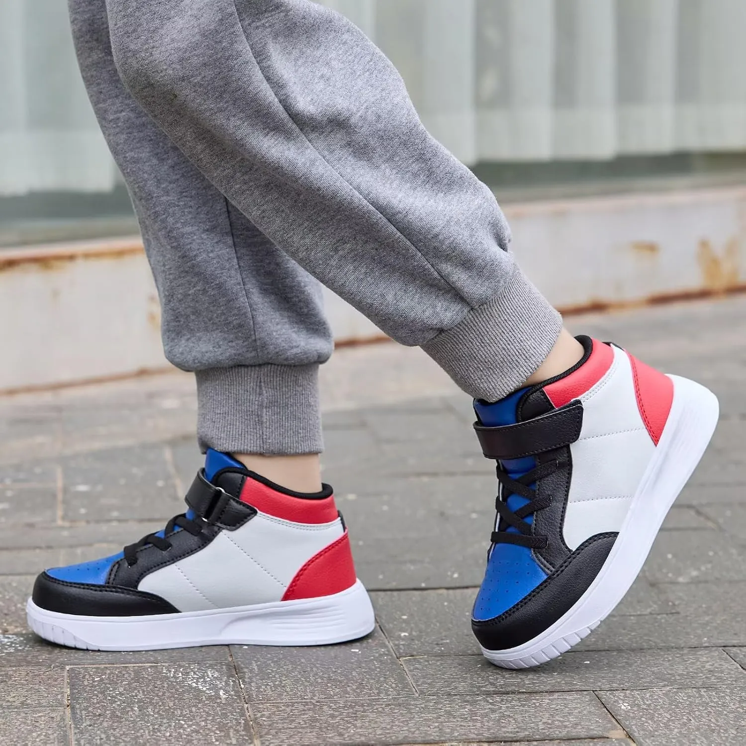 Kids Sneakers Boys Running Shoes Girls High Top Casual Lightweight Classic Adjustable Strap Sneakers