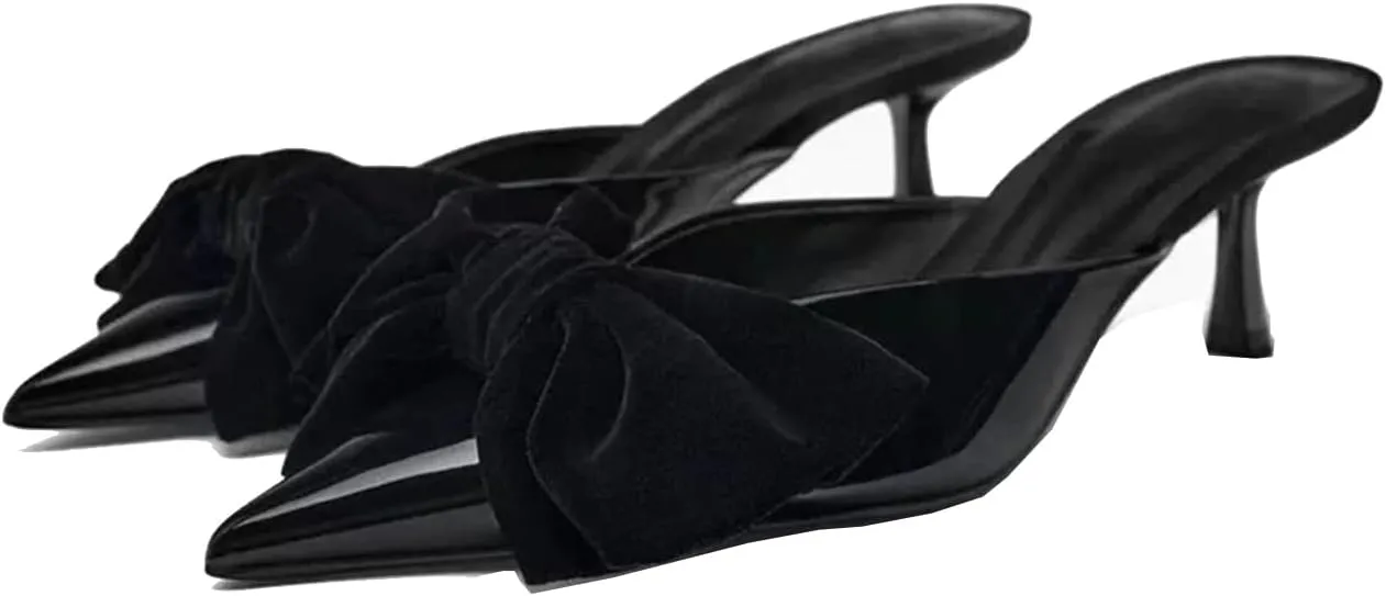 Kitten Heel Bow Mules for Women Slip On Mules