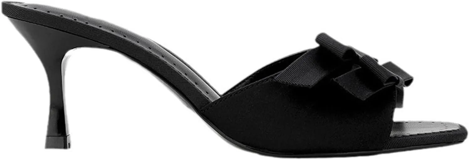 Kitten Heels Bow Mules for Women Round Toe Sling Back Heels Sandals