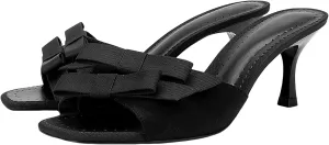 Kitten Heels Bow Mules for Women Round Toe Sling Back Heels Sandals
