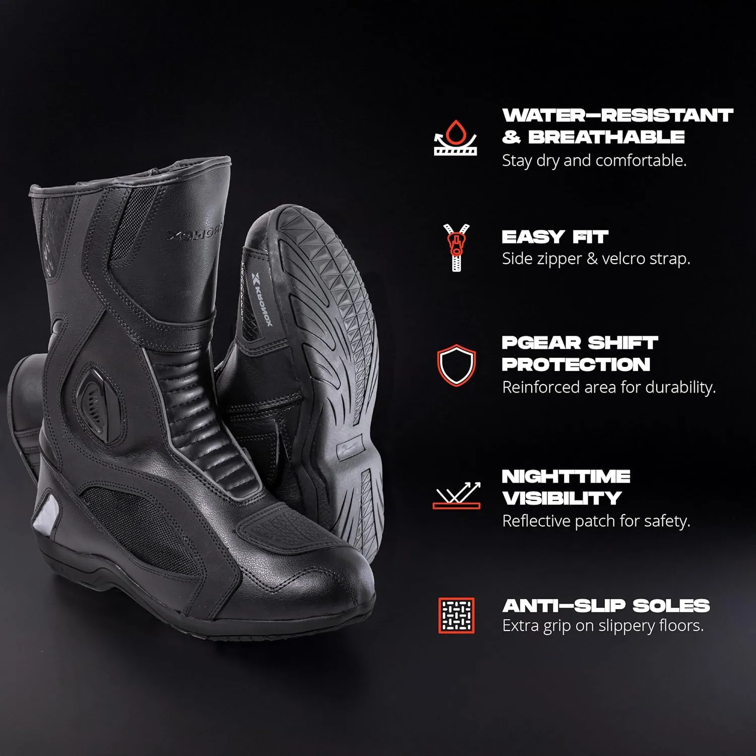KRONOX Armored Motorcycle Boots for Men & Women - Comfortable Fit Riding Boots with Zipper, Anti-Slip Sole, Reflective Gear for Touring & Street