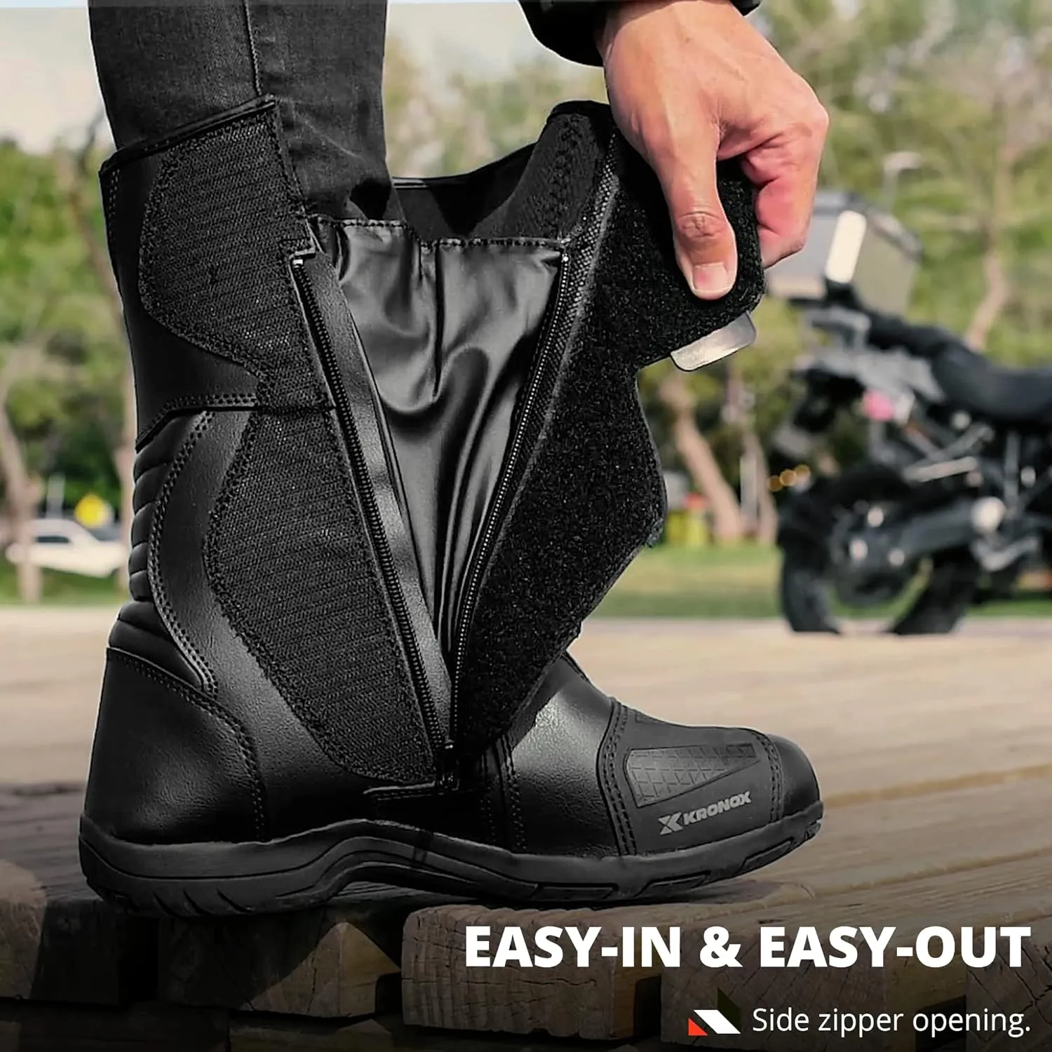 KRONOX Armored Motorcycle Boots for Men & Women - Comfortable Fit Riding Boots with Zipper, Anti-Slip Sole, Reflective Gear for Touring & Street