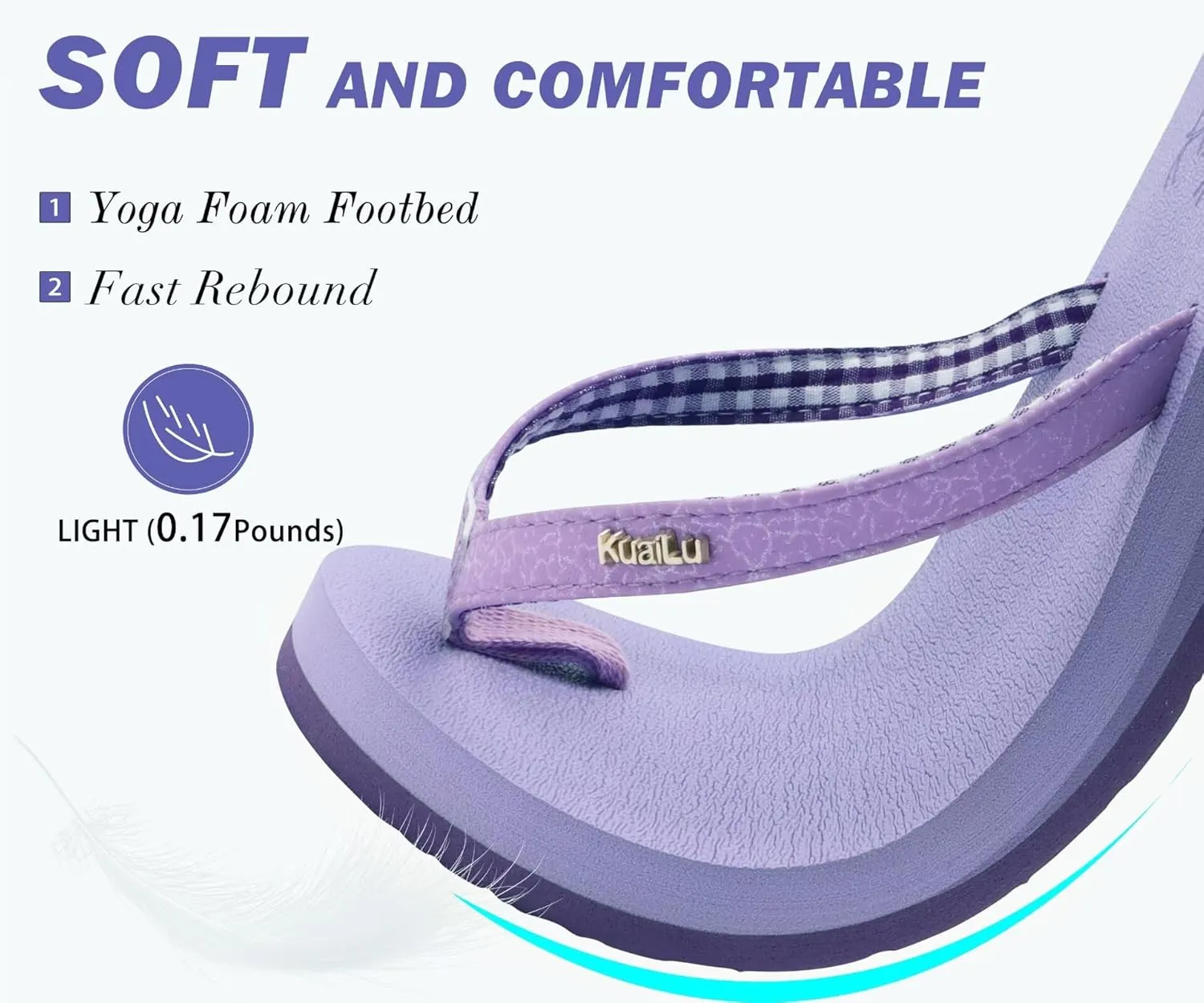 KuaiLu Womens Arch Support Flip Flops Comfortable Yoga Mat Slip on Summer Beach Walking Thong Cushion Sandals