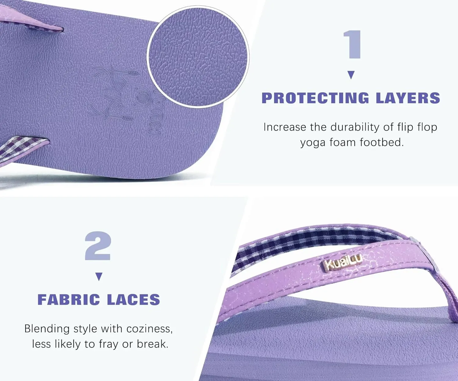 KuaiLu Womens Arch Support Flip Flops Comfortable Yoga Mat Slip on Summer Beach Walking Thong Cushion Sandals