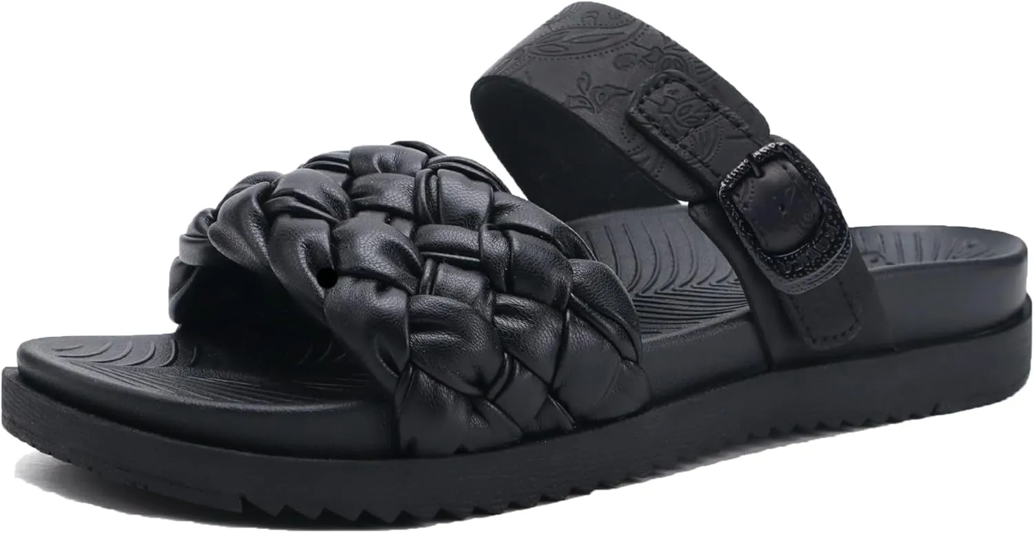 KuaiLu Womens Orthopedic Sandals Comfortable Arch Support Fashion Summer Beach Dressy Sandals With Leather Braided Adjustable Open Toe Cushion Travel Outdoor Plantar Fasciitis Shoes US Size5-11