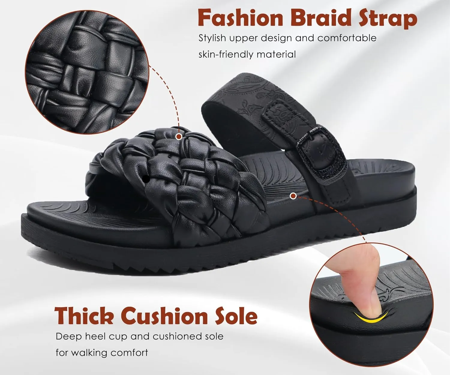 KuaiLu Womens Orthopedic Sandals Comfortable Arch Support Fashion Summer Beach Dressy Sandals With Leather Braided Adjustable Open Toe Cushion Travel Outdoor Plantar Fasciitis Shoes US Size5-11