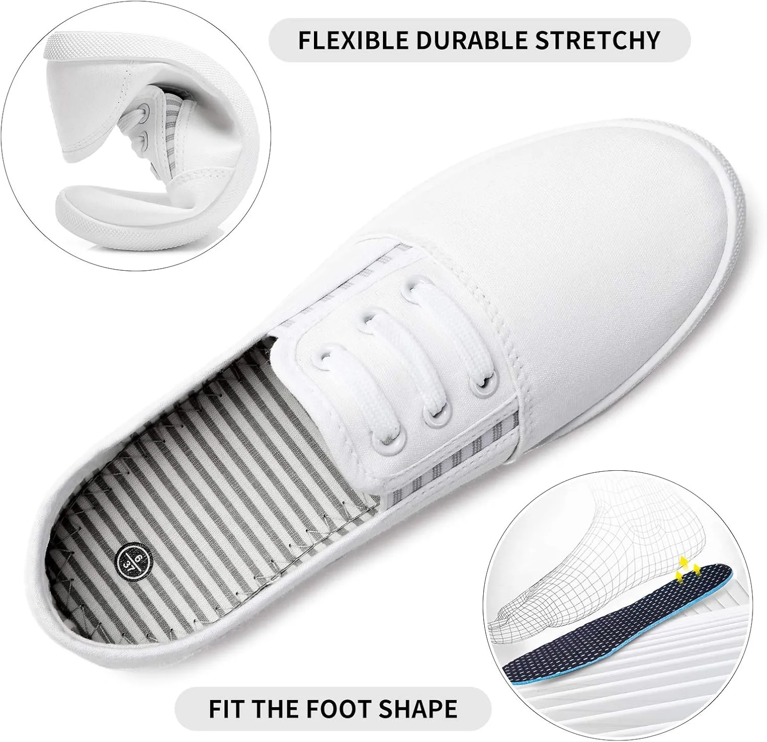 kufeiti Women's Canvas Slip On Shoes Sneakers for Women Fashion Comfortable White Black Elastic Sneakers for Women