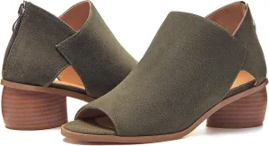 LAICIGO Womens Heeled Sandals Peep Toe Ankle Boots Chunky Heels V Cut Back Zipper Mid Heel Faux Suede Dress Pumps Shoes