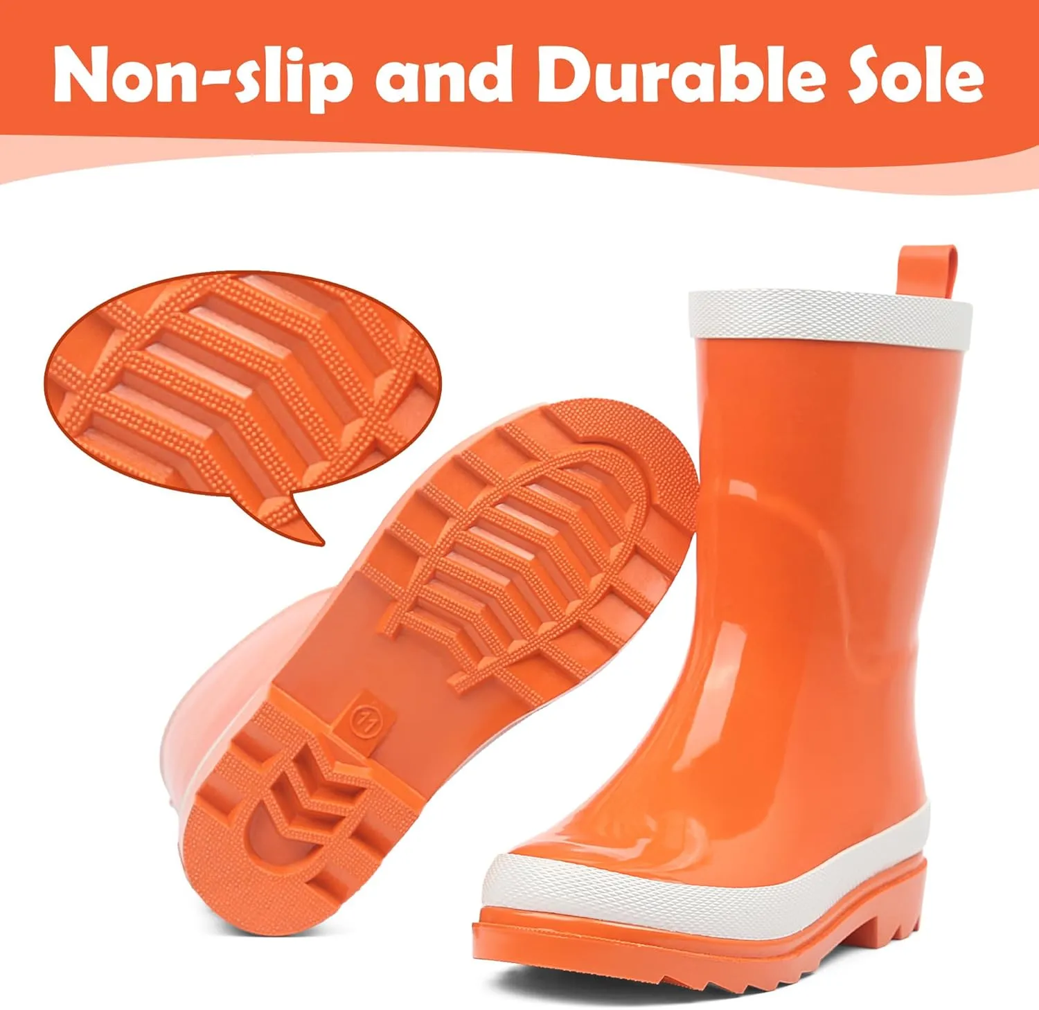 landchief Kids Rain Boots Premium Collection, Waterproof Natural Rubber Boots for Toddlers and Kids