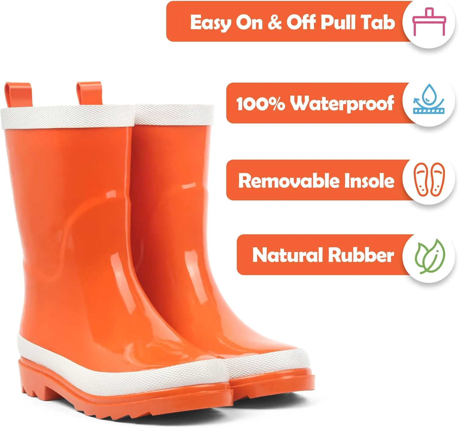 landchief Kids Rain Boots Premium Collection, Waterproof Natural Rubber Boots for Toddlers and Kids