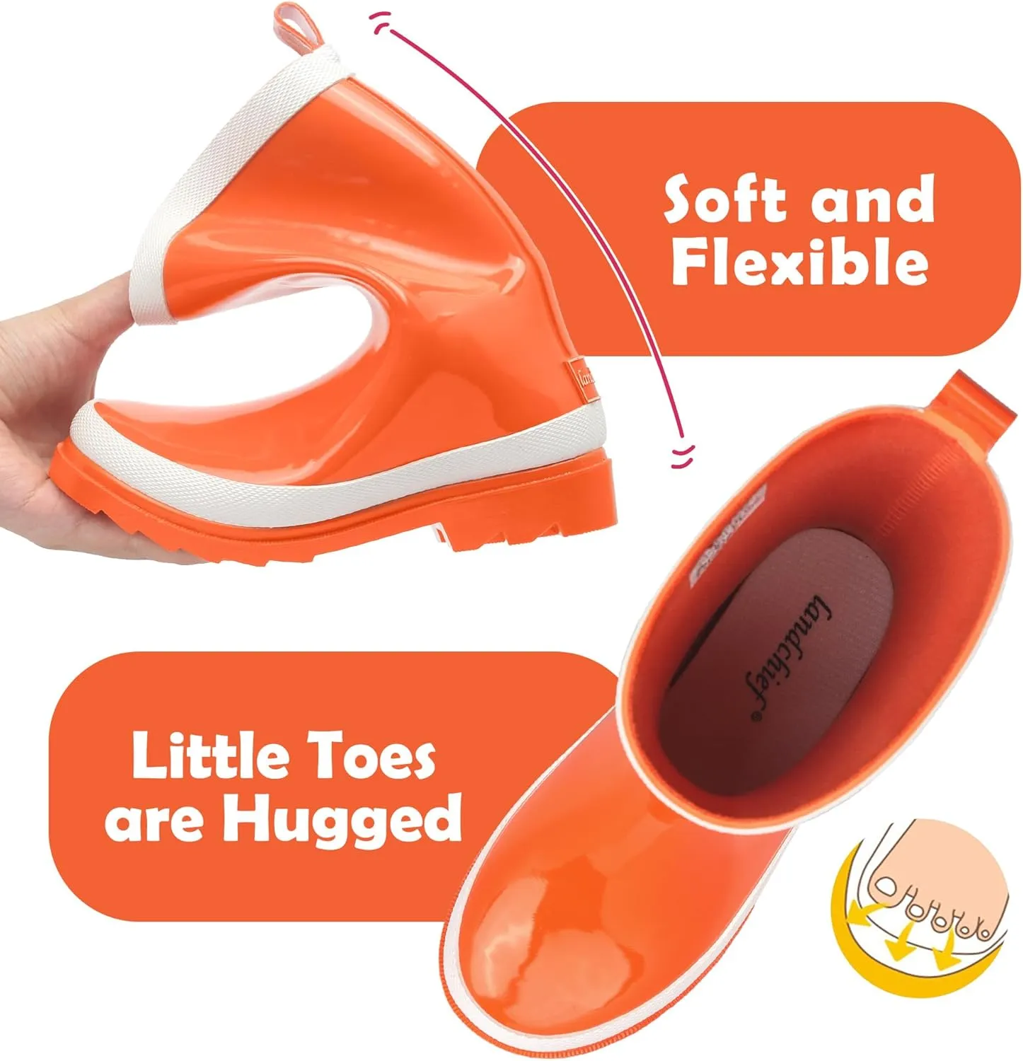 landchief Kids Rain Boots Premium Collection, Waterproof Natural Rubber Boots for Toddlers and Kids