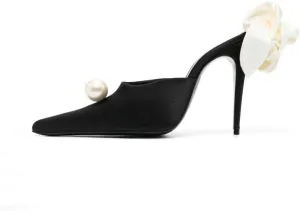 Large Size Pointed Toe Pearl Shallow Stiletto Slippers Floral Summer Silk Women's High Heels