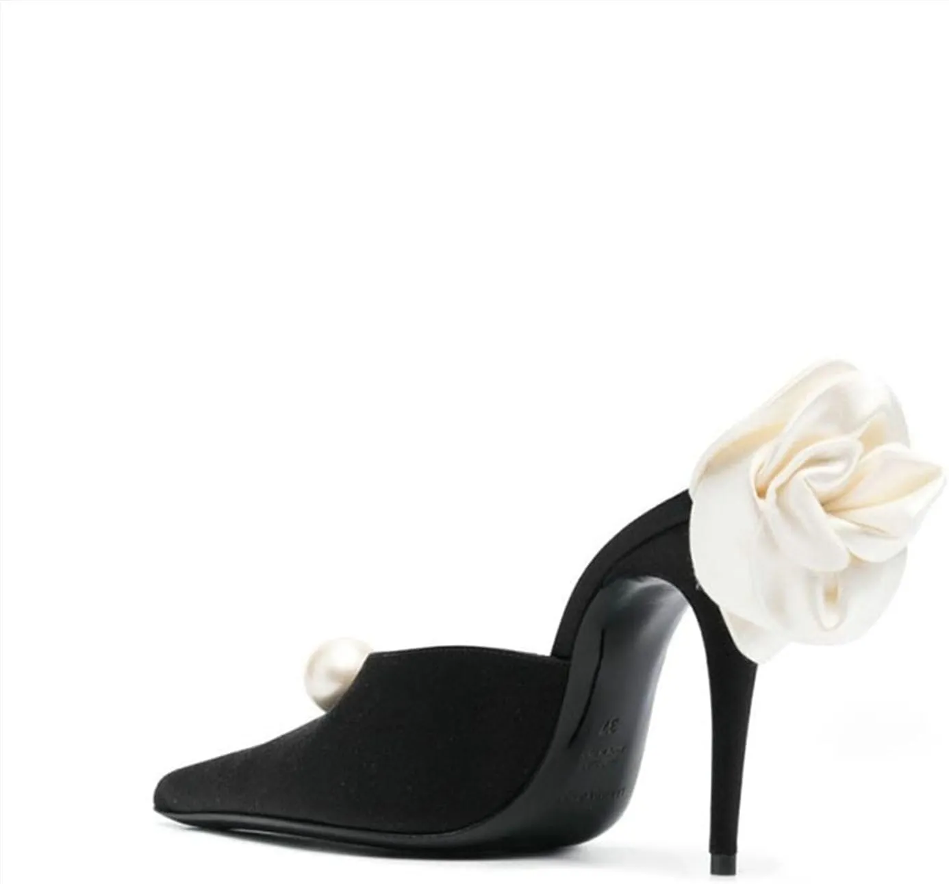 Large Size Pointed Toe Pearl Shallow Stiletto Slippers Floral Summer Silk Women's High Heels