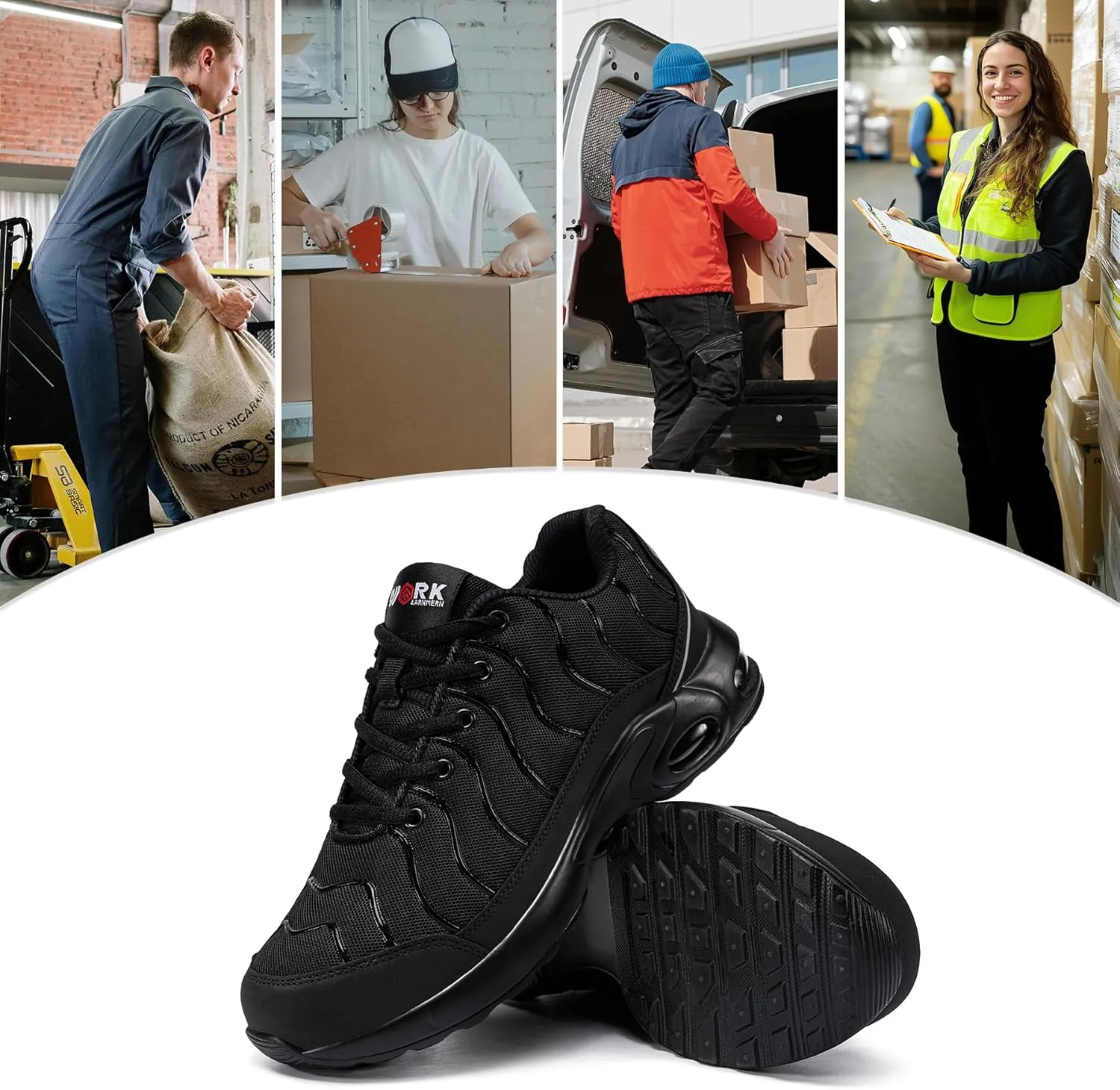 LARNMERN Air Cushion Steel Toe Shoes for Men Wide Women Lightweight Puncture Proof Work Safety Sneakers Breathable Slip Resistant Tennis Shoe