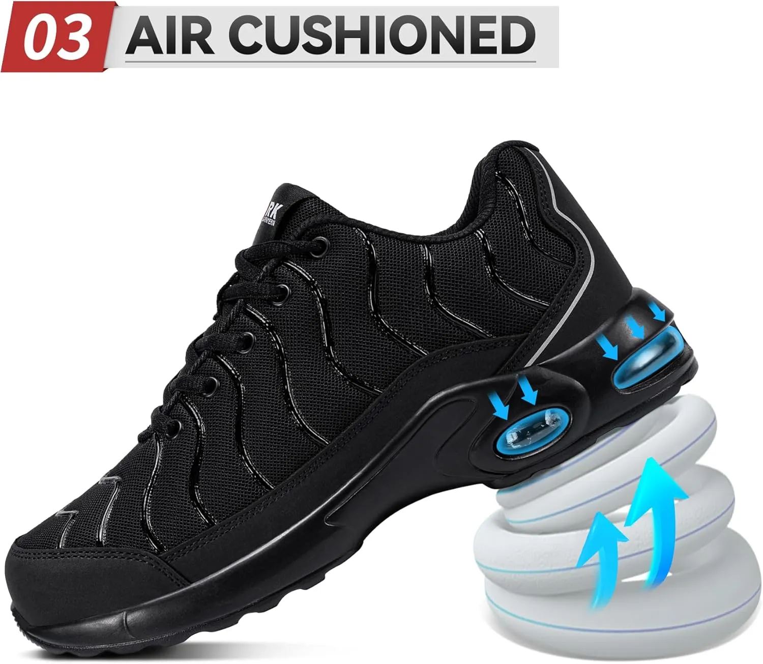 LARNMERN Air Cushion Steel Toe Shoes for Men Wide Women Lightweight Puncture Proof Work Safety Sneakers Breathable Slip Resistant Tennis Shoe