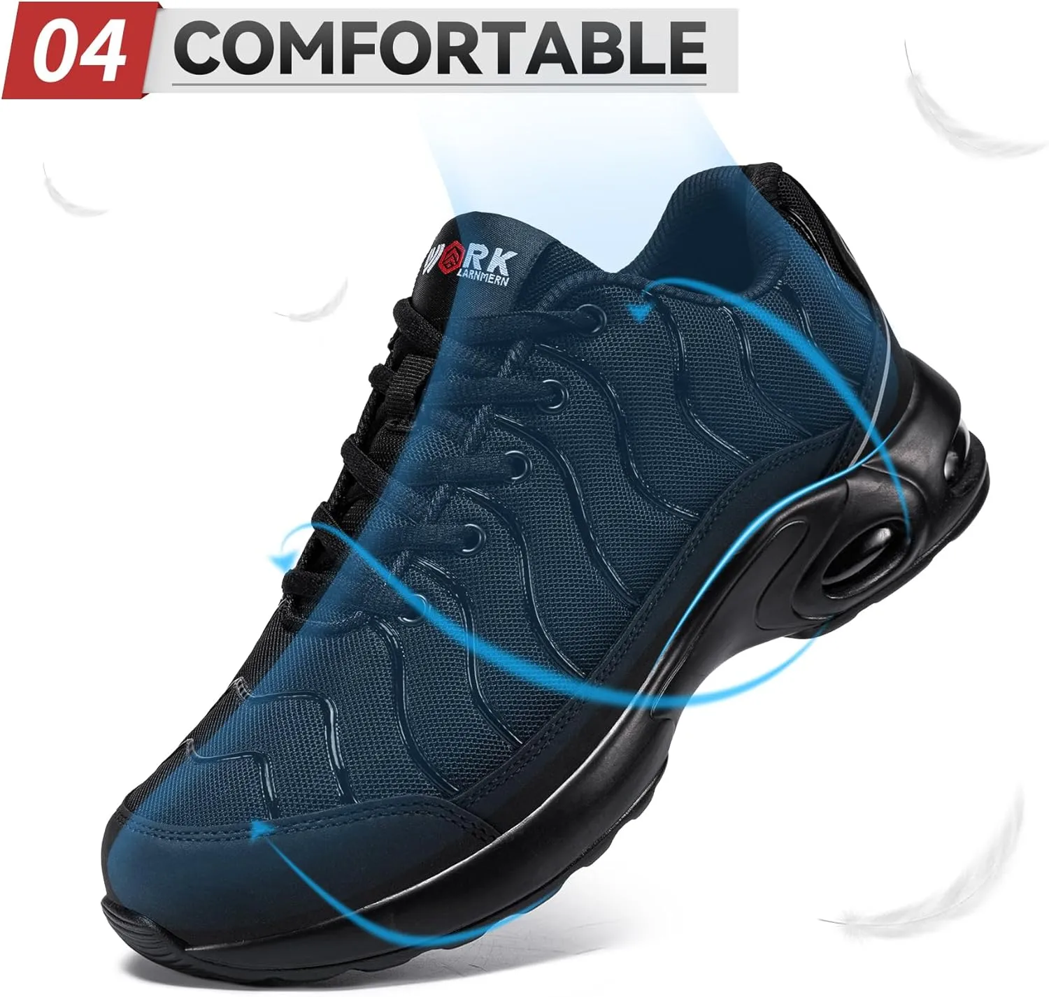 LARNMERN Air Cushion Steel Toe Shoes for Men Wide Women Lightweight Puncture Proof Work Safety Sneakers Breathable Slip Resistant Tennis Shoe