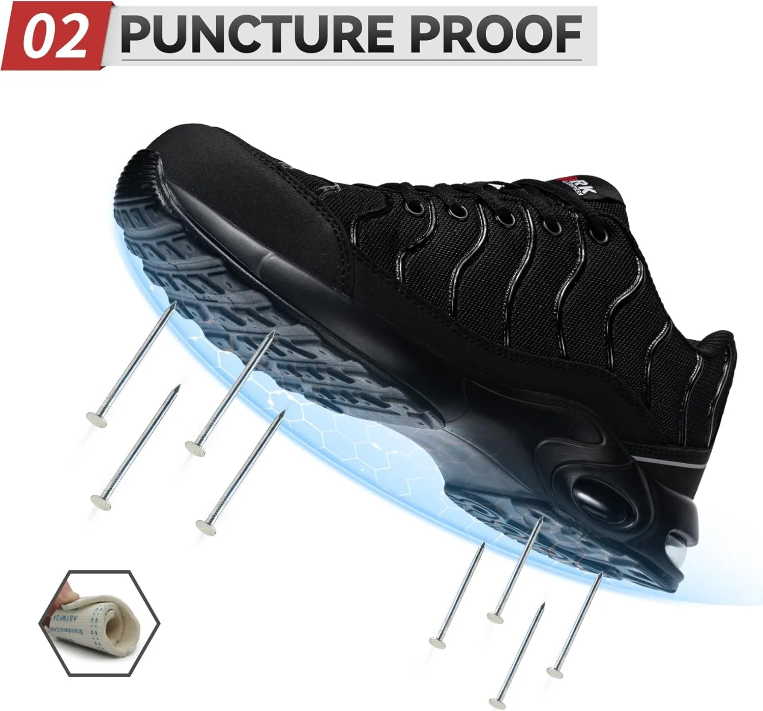 LARNMERN Air Cushion Steel Toe Shoes for Men Wide Women Lightweight Puncture Proof Work Safety Sneakers Breathable Slip Resistant Tennis Shoe