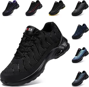 LARNMERN Air Cushion Steel Toe Shoes for Men Wide Women Lightweight Puncture Proof Work Safety Sneakers Breathable Slip Resistant Tennis Shoe