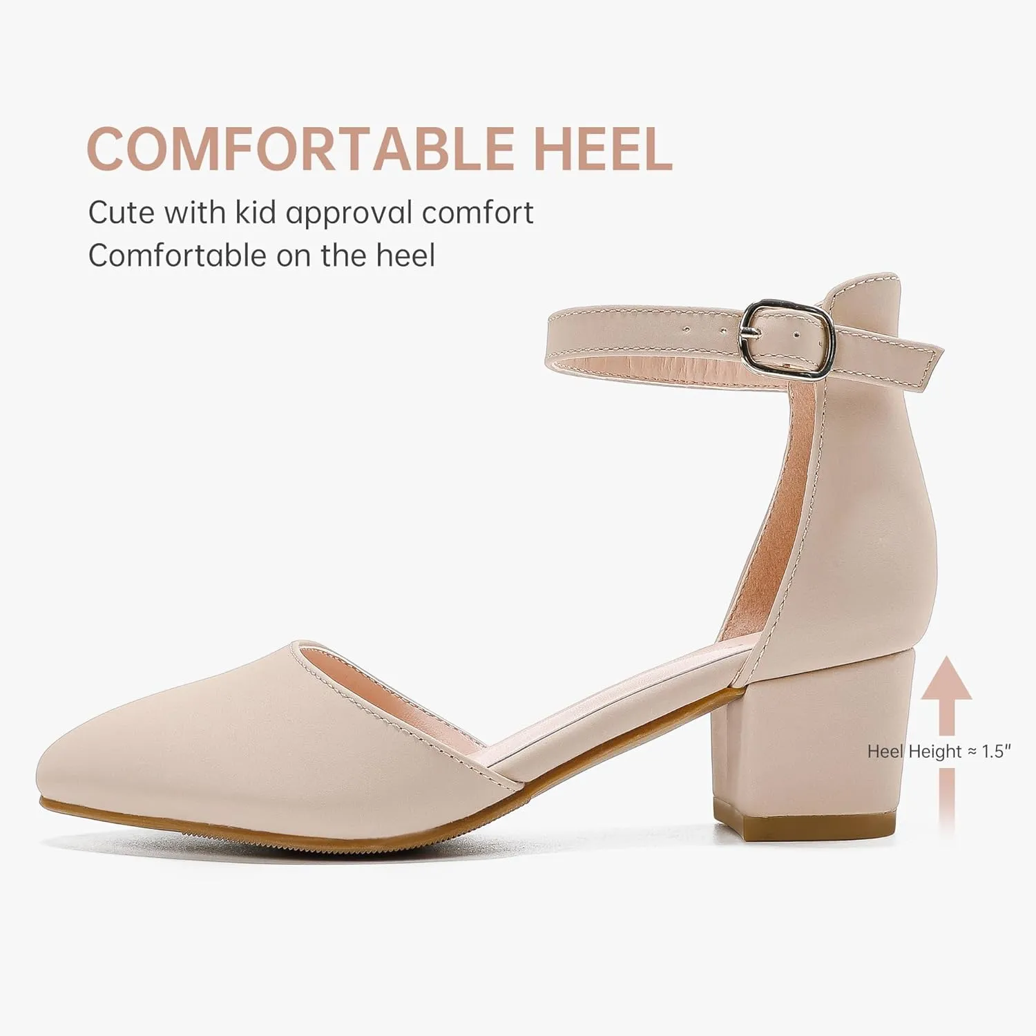 Little Girls Sandals Closed Toe High Heels Formal Dress Shoes Ankle Strap Pointed Toe Heeled for Little Big Kids in Wedding Party Block Chunky Pump Shoes