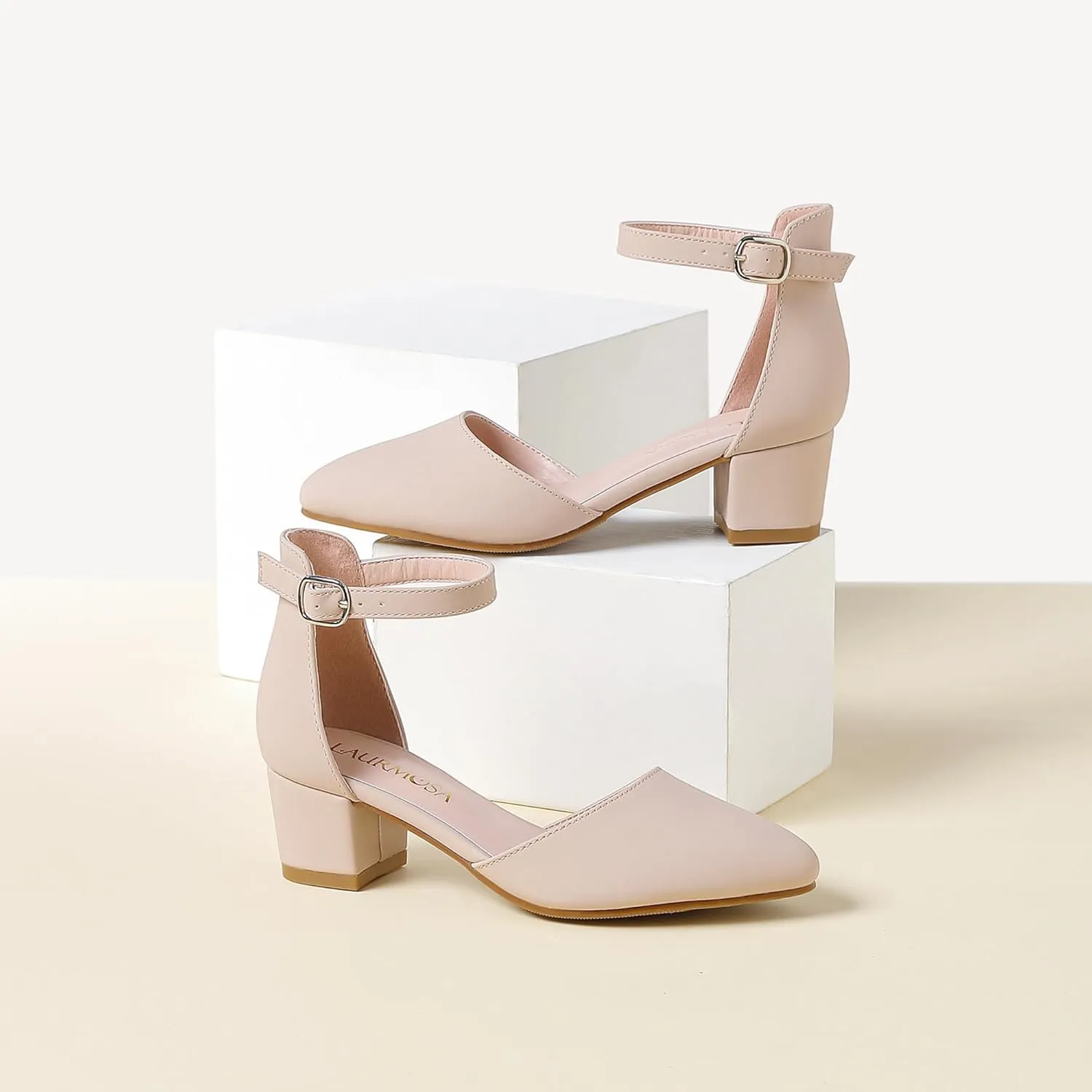 Little Girls Sandals Closed Toe High Heels Formal Dress Shoes Ankle Strap Pointed Toe Heeled for Little Big Kids in Wedding Party Block Chunky Pump Shoes