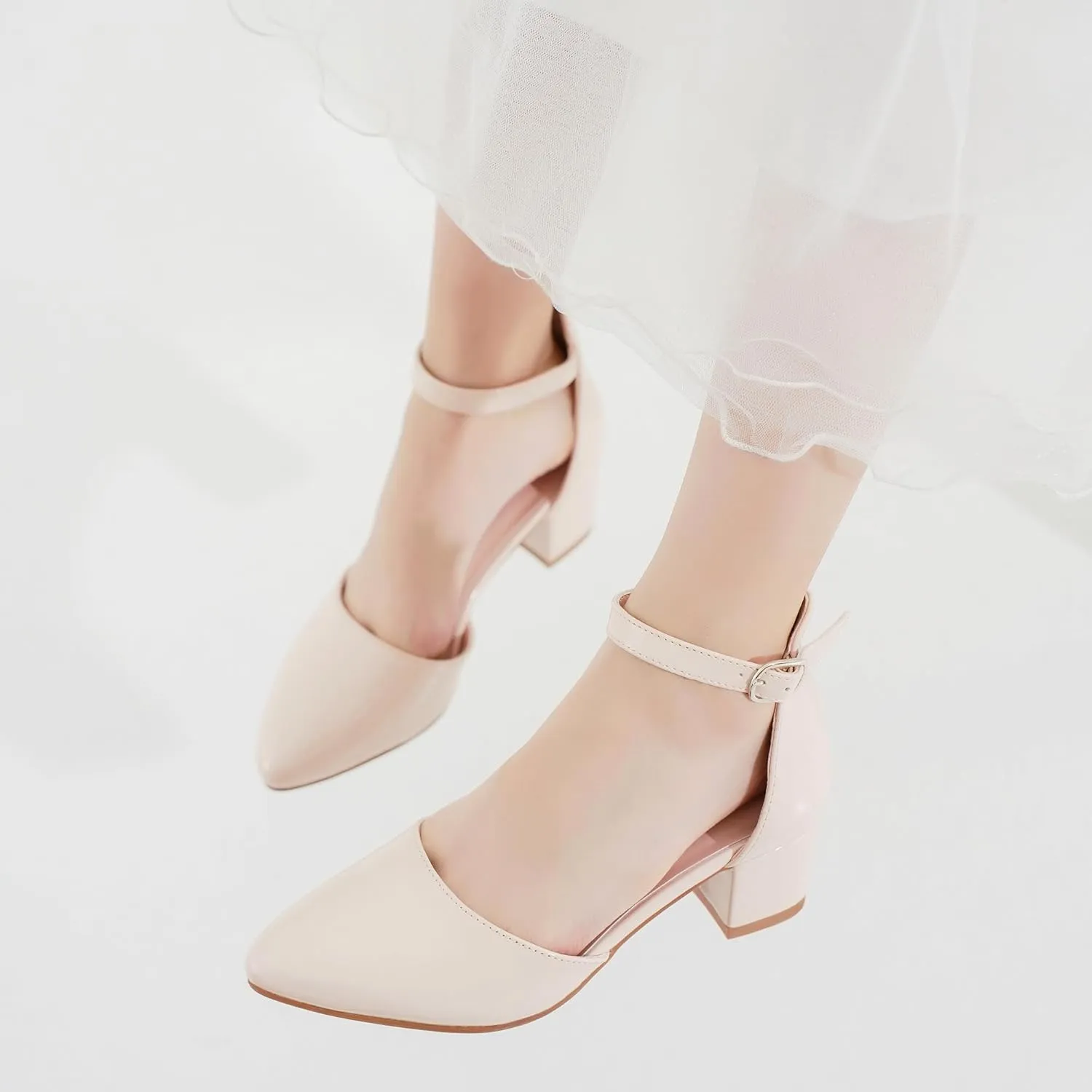 Little Girls Sandals Closed Toe High Heels Formal Dress Shoes Ankle Strap Pointed Toe Heeled for Little Big Kids in Wedding Party Block Chunky Pump Shoes