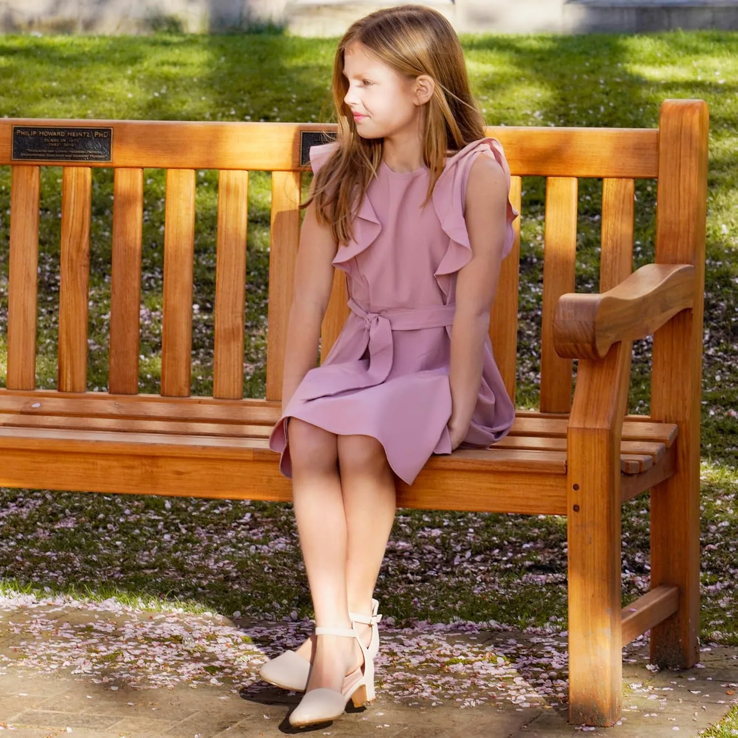 Little Girls Sandals Closed Toe High Heels Formal Dress Shoes Ankle Strap Pointed Toe Heeled for Little Big Kids in Wedding Party Block Chunky Pump Shoes
