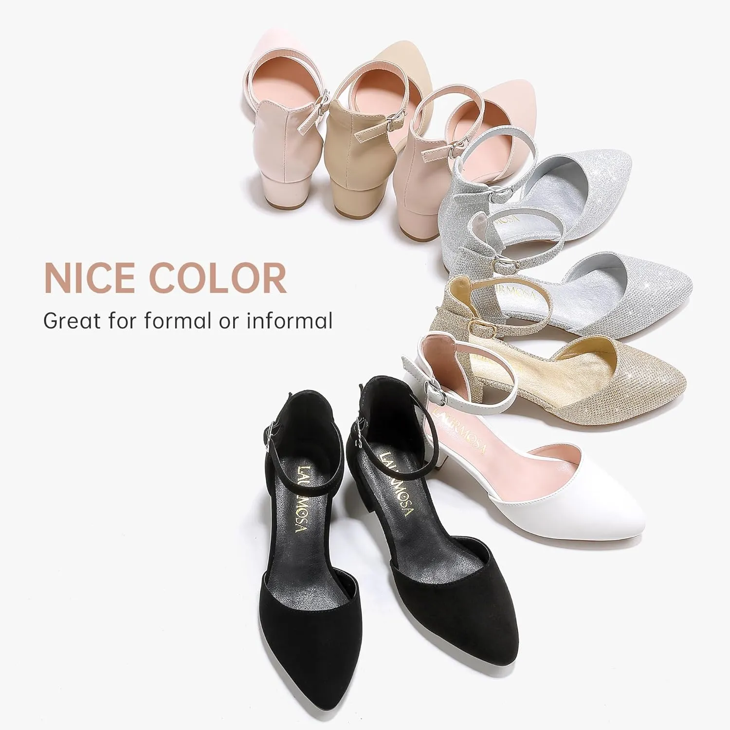 Little Girls Sandals Closed Toe High Heels Formal Dress Shoes Ankle Strap Pointed Toe Heeled for Little Big Kids in Wedding Party Block Chunky Pump Shoes