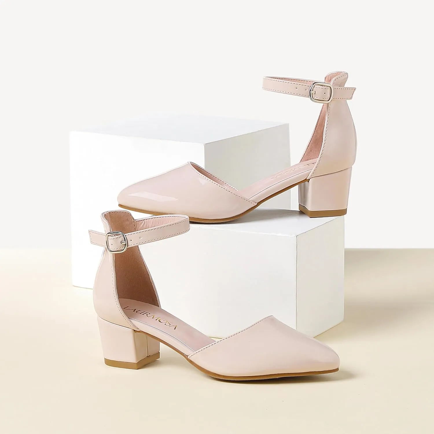 Little Girls Sandals Closed Toe High Heels Formal Dress Shoes Ankle Strap Pointed Toe Heeled for Little Big Kids in Wedding Party Block Chunky Pump Shoes