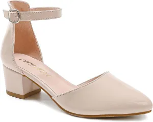 Little Girls Sandals Closed Toe High Heels Formal Dress Shoes Ankle Strap Pointed Toe Heeled for Little Big Kids in Wedding Party Block Chunky Pump Shoes