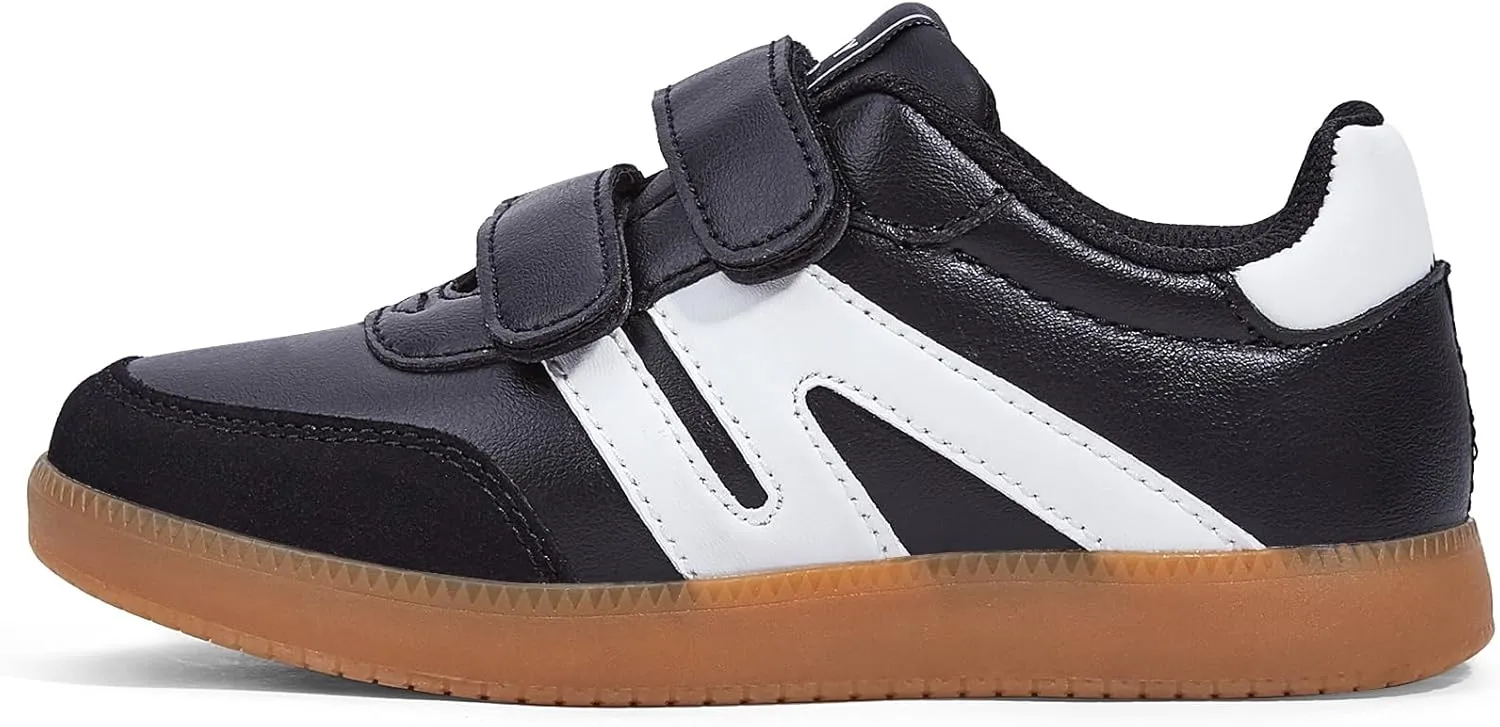 LUCKY STEP Kids Classic Retro Gum Sole Fashion Sneakers School Tennis Skate Shoes Girls Boys Hook and Loop Walking Casual Toddler Footwear Anti Slip Trainers