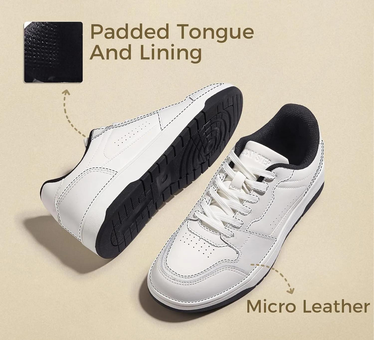 LUCKY STEP Men's Fashion Sneakers Lace Up Casual Low Top Anti-Slip Tennis Skateboard Basketball Walking Shoes