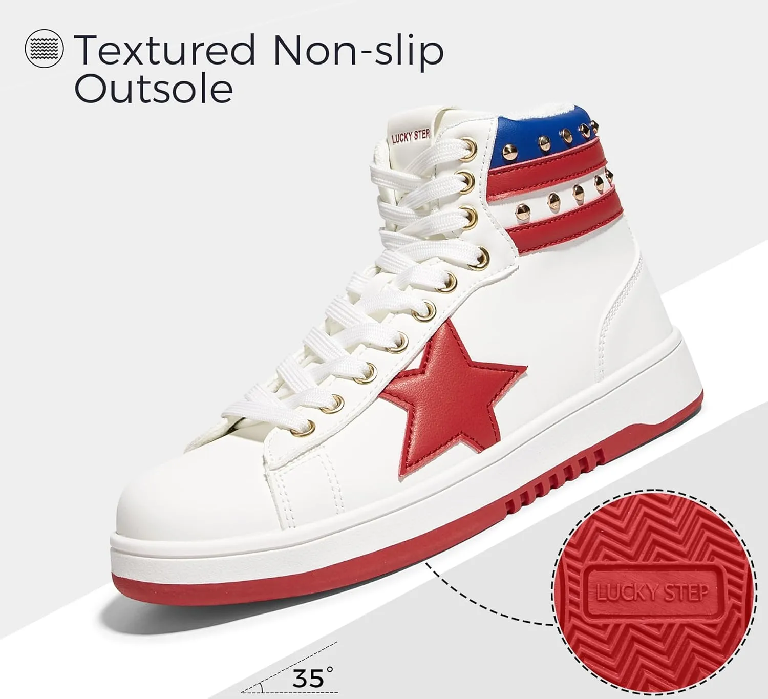 LUCKY STEP Women High Top Fashion Glitter Star Sneakers Retro Zipper Ankle Boots Basketball Tennis Casual Faux Leather Walking Shoes