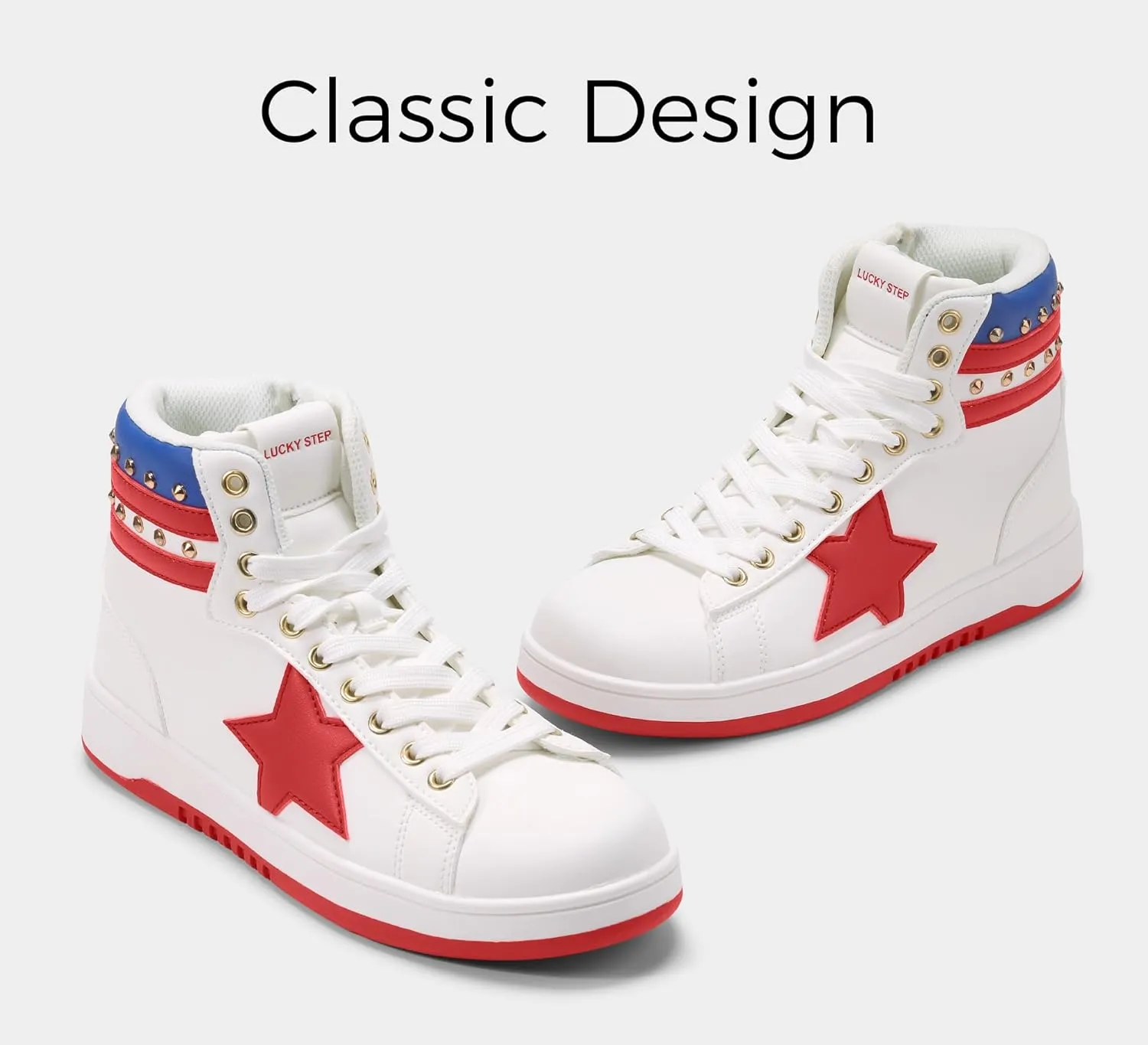 LUCKY STEP Women High Top Fashion Glitter Star Sneakers Retro Zipper Ankle Boots Basketball Tennis Casual Faux Leather Walking Shoes