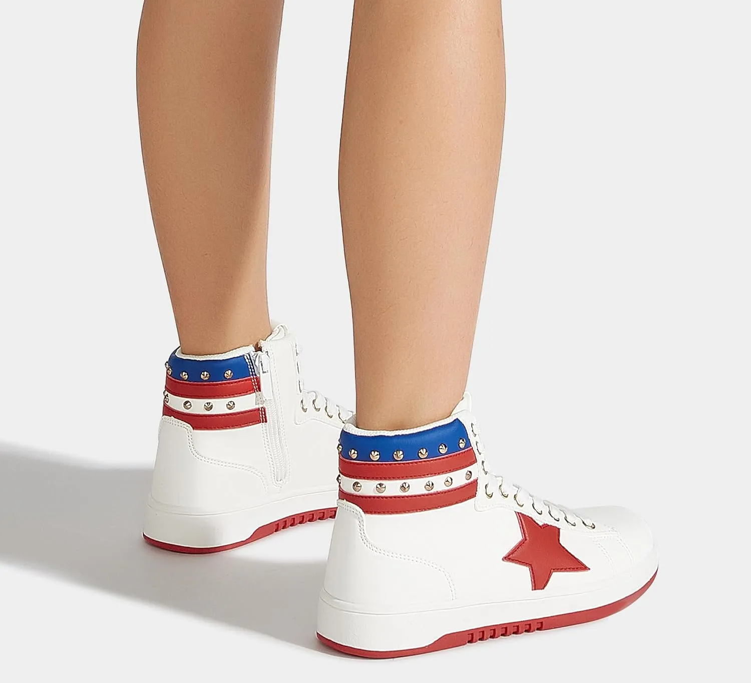LUCKY STEP Women High Top Fashion Glitter Star Sneakers Retro Zipper Ankle Boots Basketball Tennis Casual Faux Leather Walking Shoes