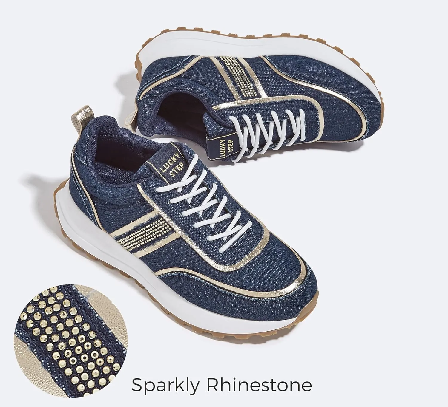 LUCKY STEP Women Platform Walking Shoe Fashion Retro Classic Casual Trainers Braided Rhinestone Sneakers Tennis Running Walking Shoes