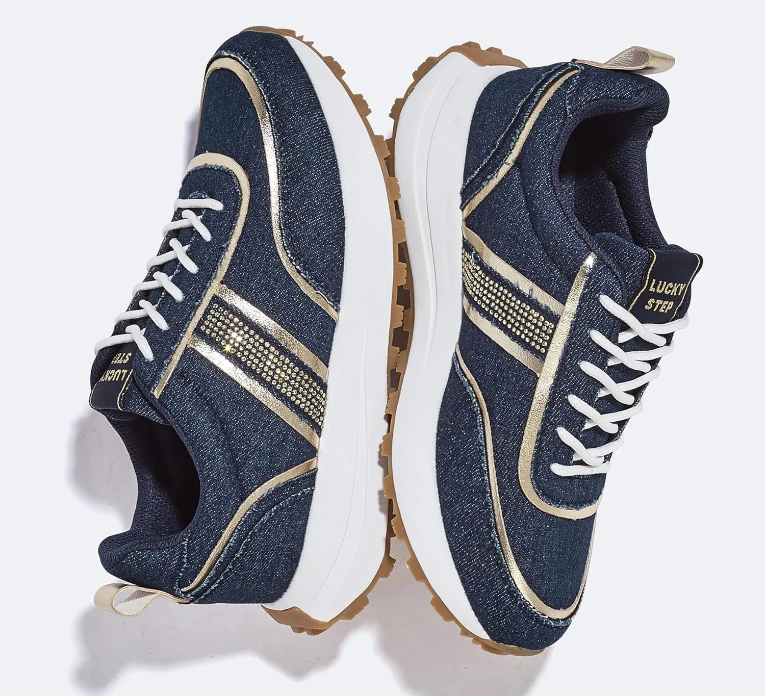 LUCKY STEP Women Platform Walking Shoe Fashion Retro Classic Casual Trainers Braided Rhinestone Sneakers Tennis Running Walking Shoes
