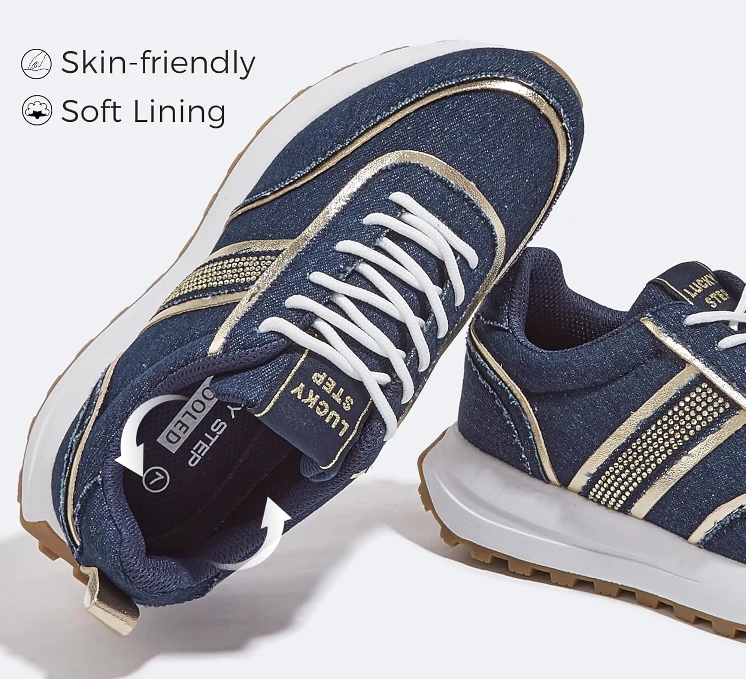 LUCKY STEP Women Platform Walking Shoe Fashion Retro Classic Casual Trainers Braided Rhinestone Sneakers Tennis Running Walking Shoes