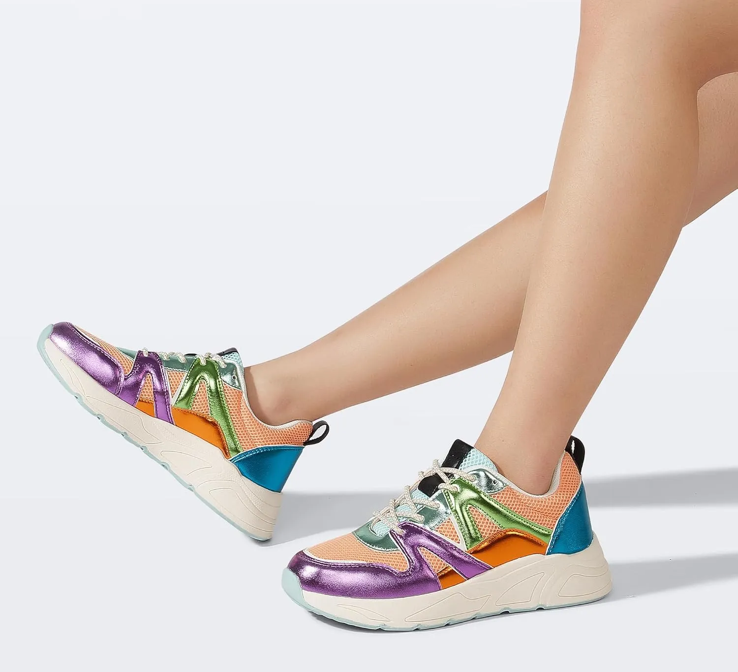 LUCKY STEP Women‘s Fashion Cusual Sneakers Platform Classic Leopard Walking Tennis Travel Shoes Chunky Colorful Lifestyle Sneakers