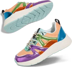 LUCKY STEP Women‘s Fashion Cusual Sneakers Platform Classic Leopard Walking Tennis Travel Shoes Chunky Colorful Lifestyle Sneakers