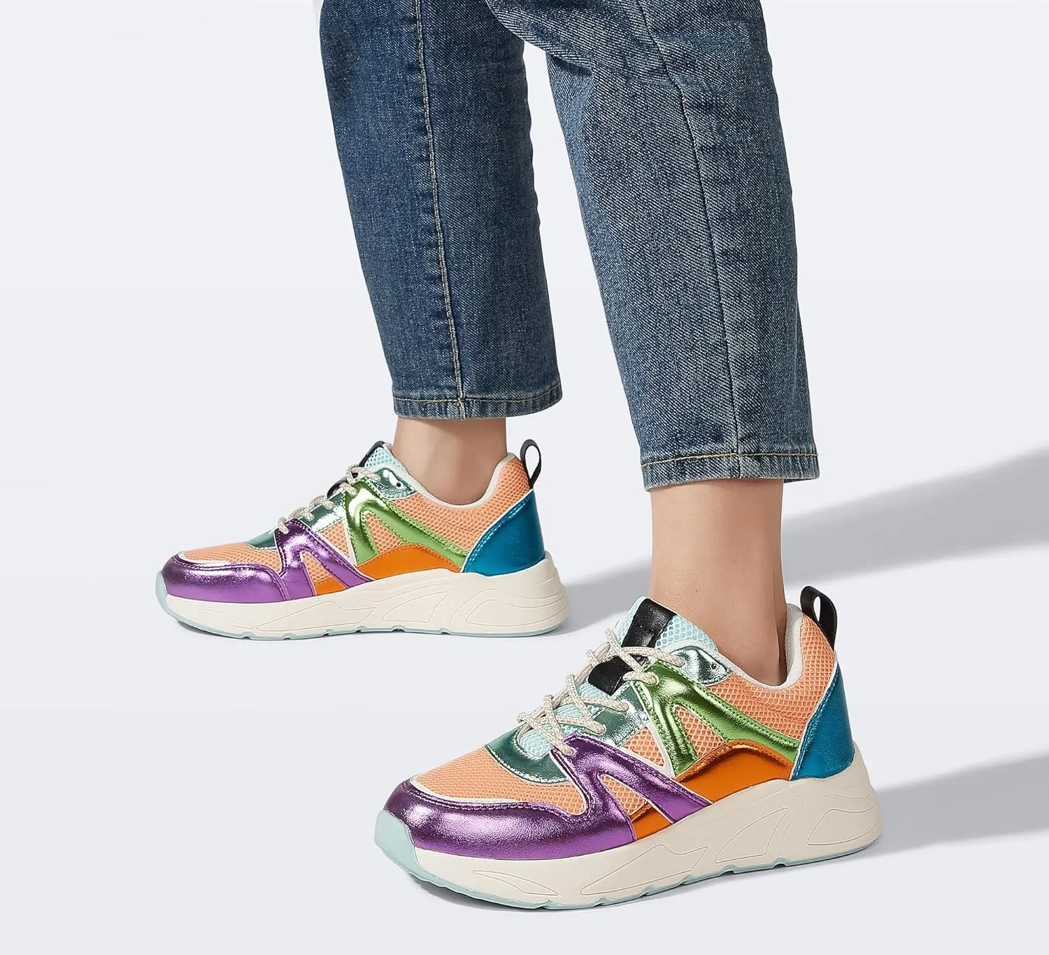 LUCKY STEP Women‘s Fashion Cusual Sneakers Platform Classic Leopard Walking Tennis Travel Shoes Chunky Colorful Lifestyle Sneakers