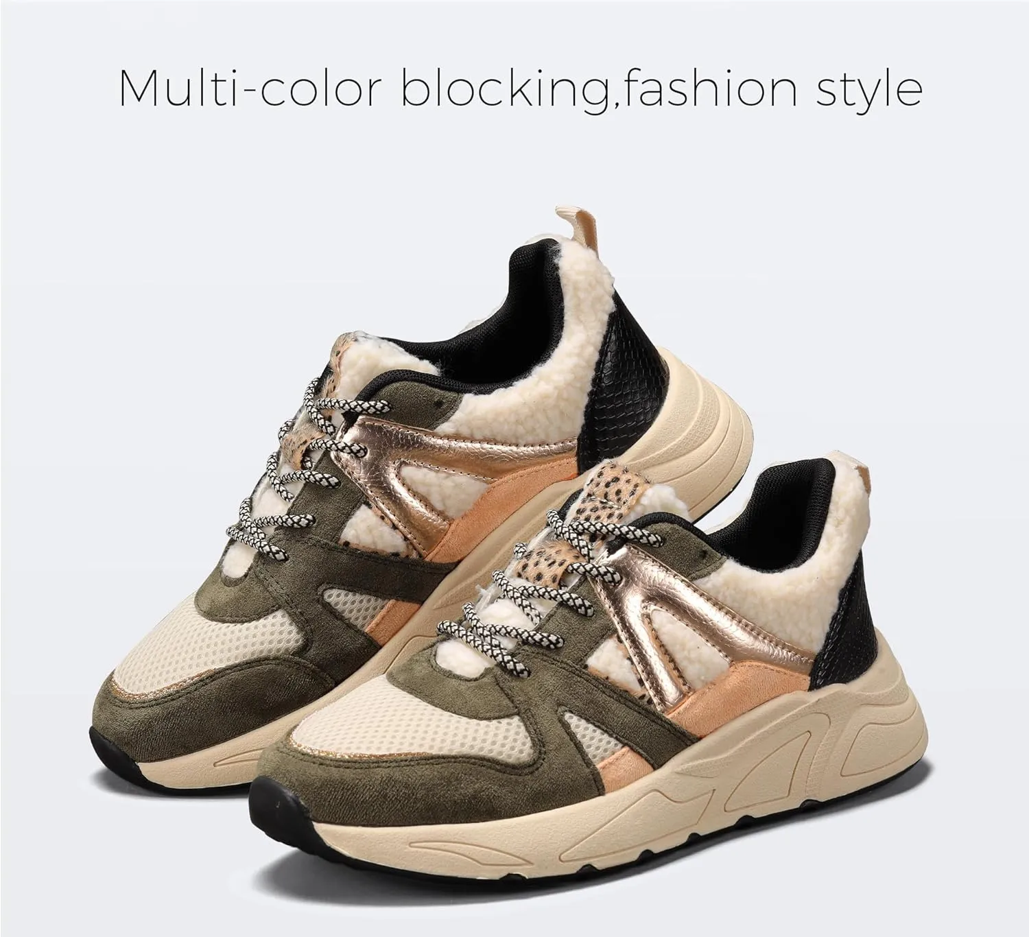 LUCKY STEP Women‘s Fashion Cusual Sneakers Platform Classic Leopard Walking Tennis Travel Shoes Chunky Colorful Lifestyle Sneakers